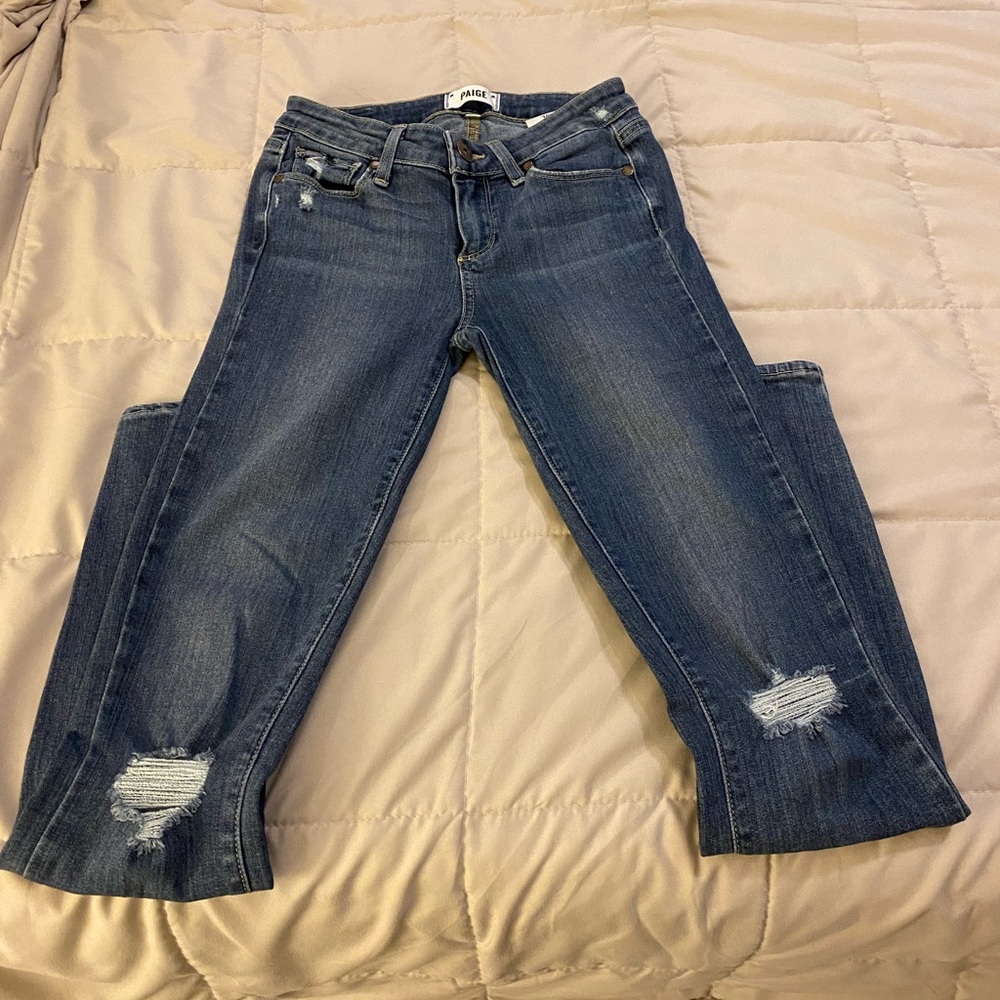 PAIGE Medium Wash Ripped Super Skinny Jeans - Size 25